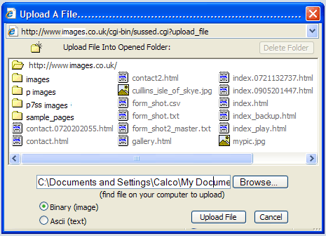 Upload a file dialogue box