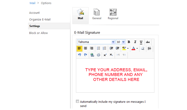 Setting up an email signature in Outlook Web App